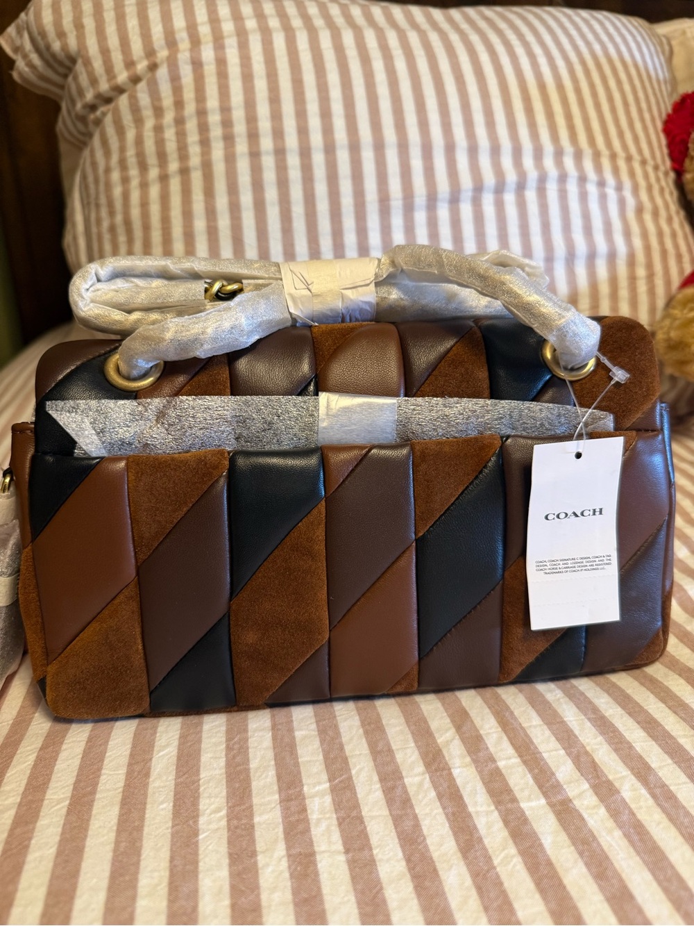 NWT Coach Woven Leather Tabby 26 Shoulder Bag in Brown, Black and Tan - Picture 2 of 3